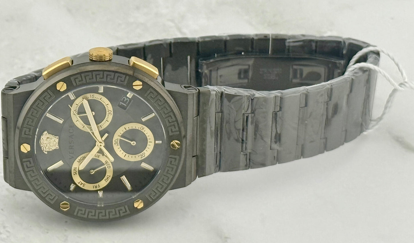New Full-Set Versace Greca Logo Chronograph Quartz Grey Dial Men's Watch