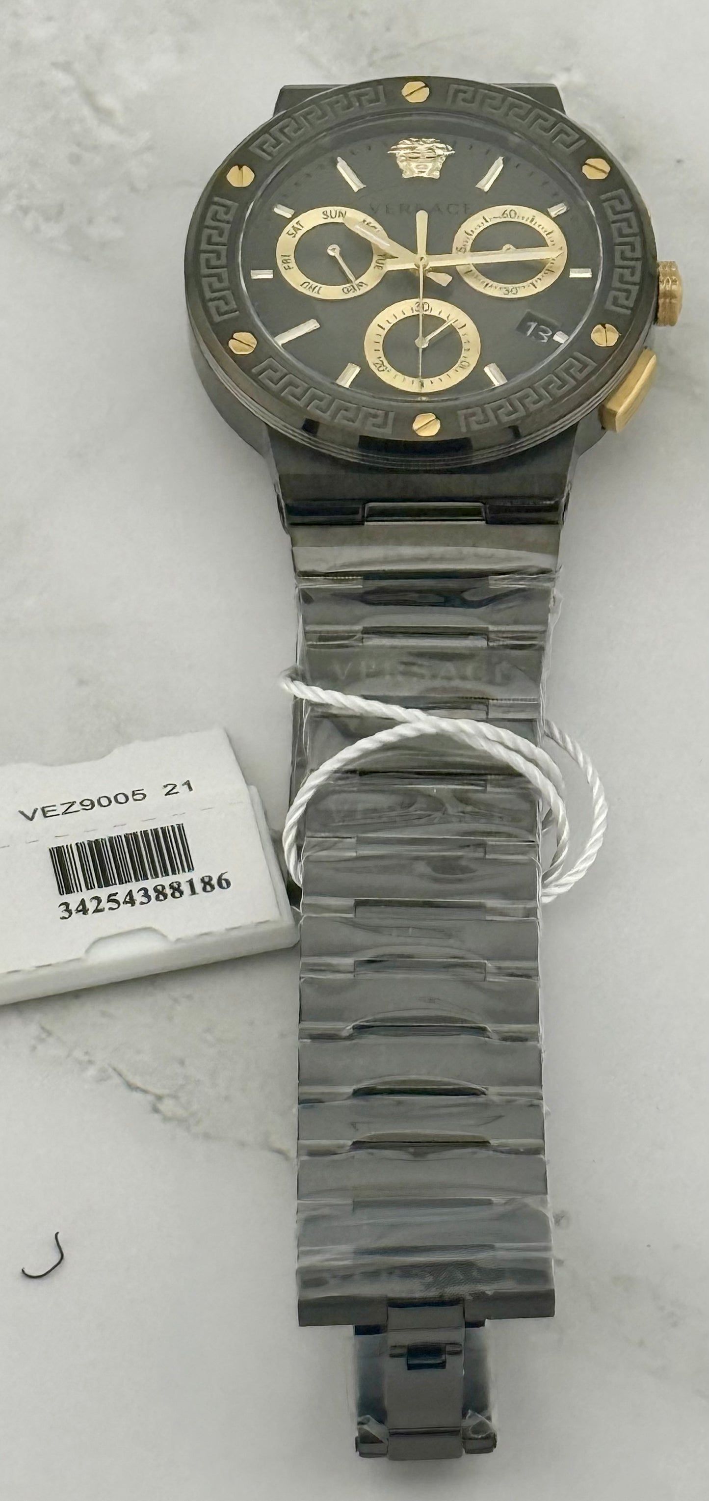 New Full-Set Versace Greca Logo Chronograph Quartz Grey Dial Men's Watch