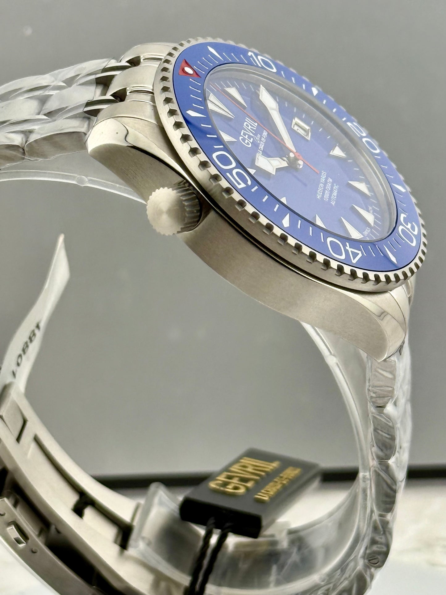 New Full-Set Limited 43mm Gevril Hudson Yards Diver Blue Dial Blue Ceramic Bezel