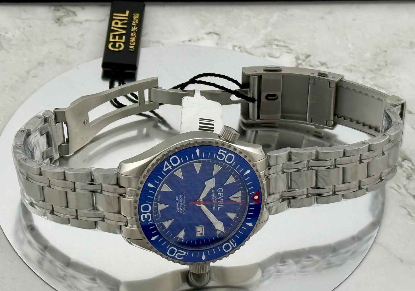 New Full-Set Limited 43mm Gevril Hudson Yards Diver Blue Dial Blue Ceramic Bezel