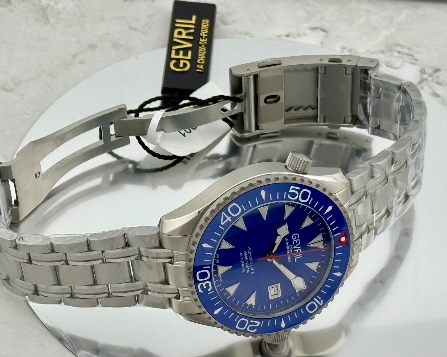 New Full-Set Limited 43mm Gevril Hudson Yards Diver Blue Dial Blue Ceramic Bezel