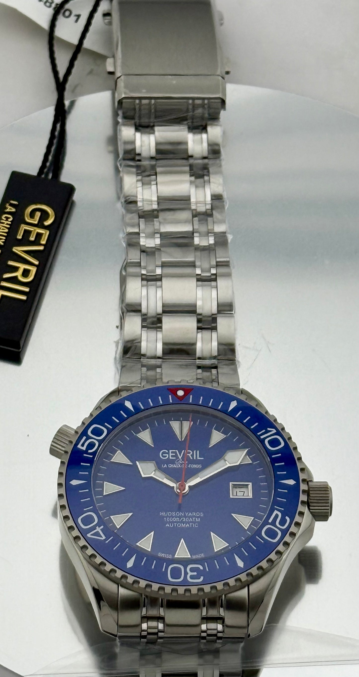 New Full-Set Limited 43mm Gevril Hudson Yards Diver Blue Dial Blue Ceramic Bezel