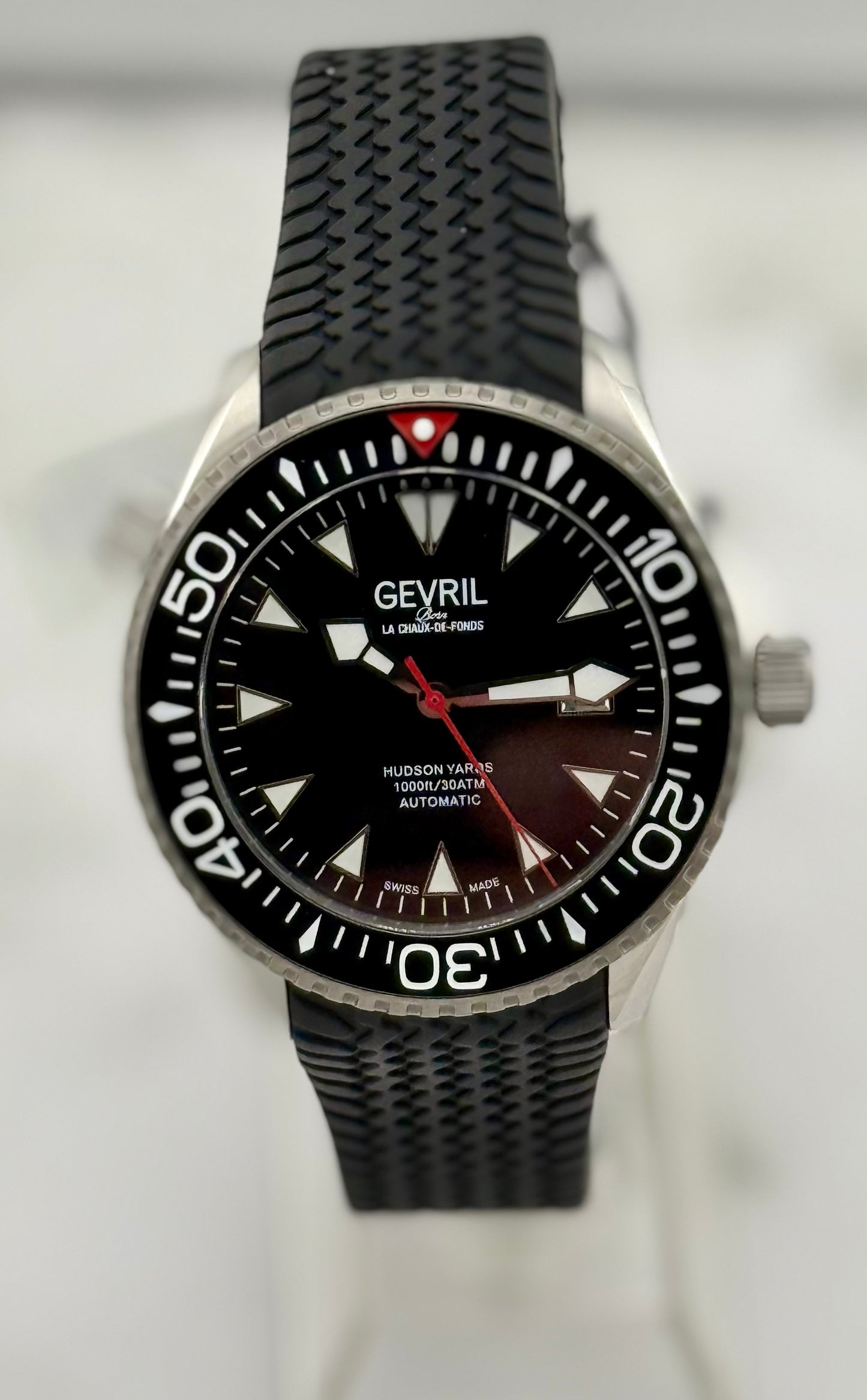 New Full-Set 43mm Gevril Hudson Yards Diver Black Dial Black Ceramic Bezel