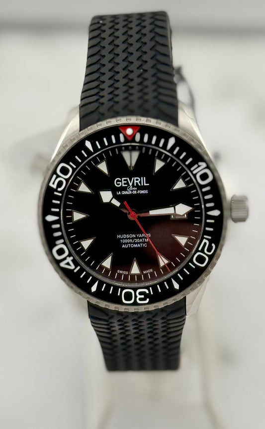 New Full-Set 43mm Gevril Hudson Yards Diver Black Dial Black Ceramic Bezel