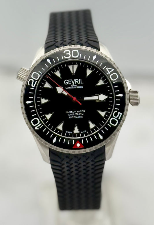 New Full-Set 43mm Gevril Hudson Yards Diver Black Dial Black Ceramic Bezel