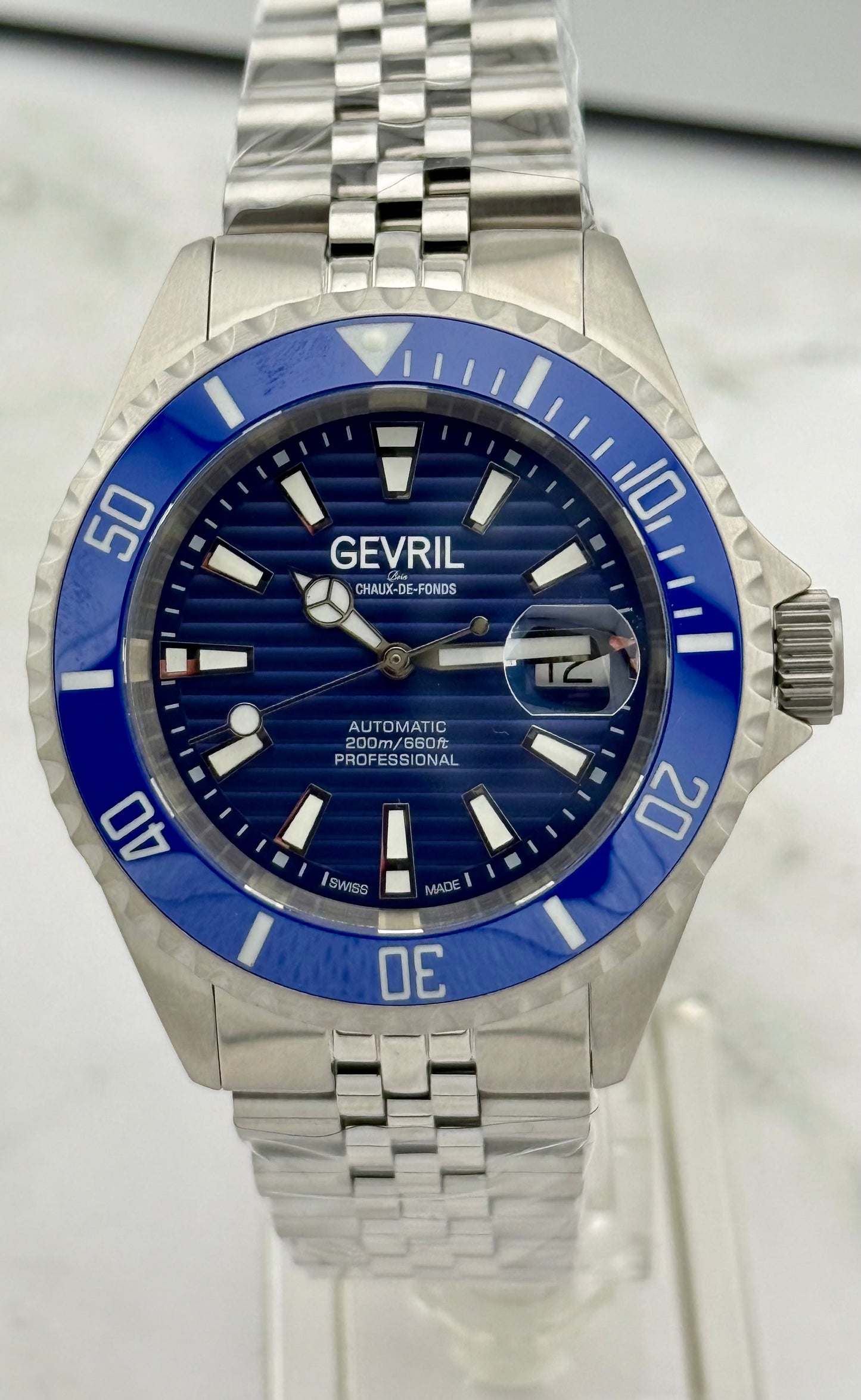 New Limited Full-Set 43mm Gevril Chambers Blue Textured Dial Blue Ceramic Bezel