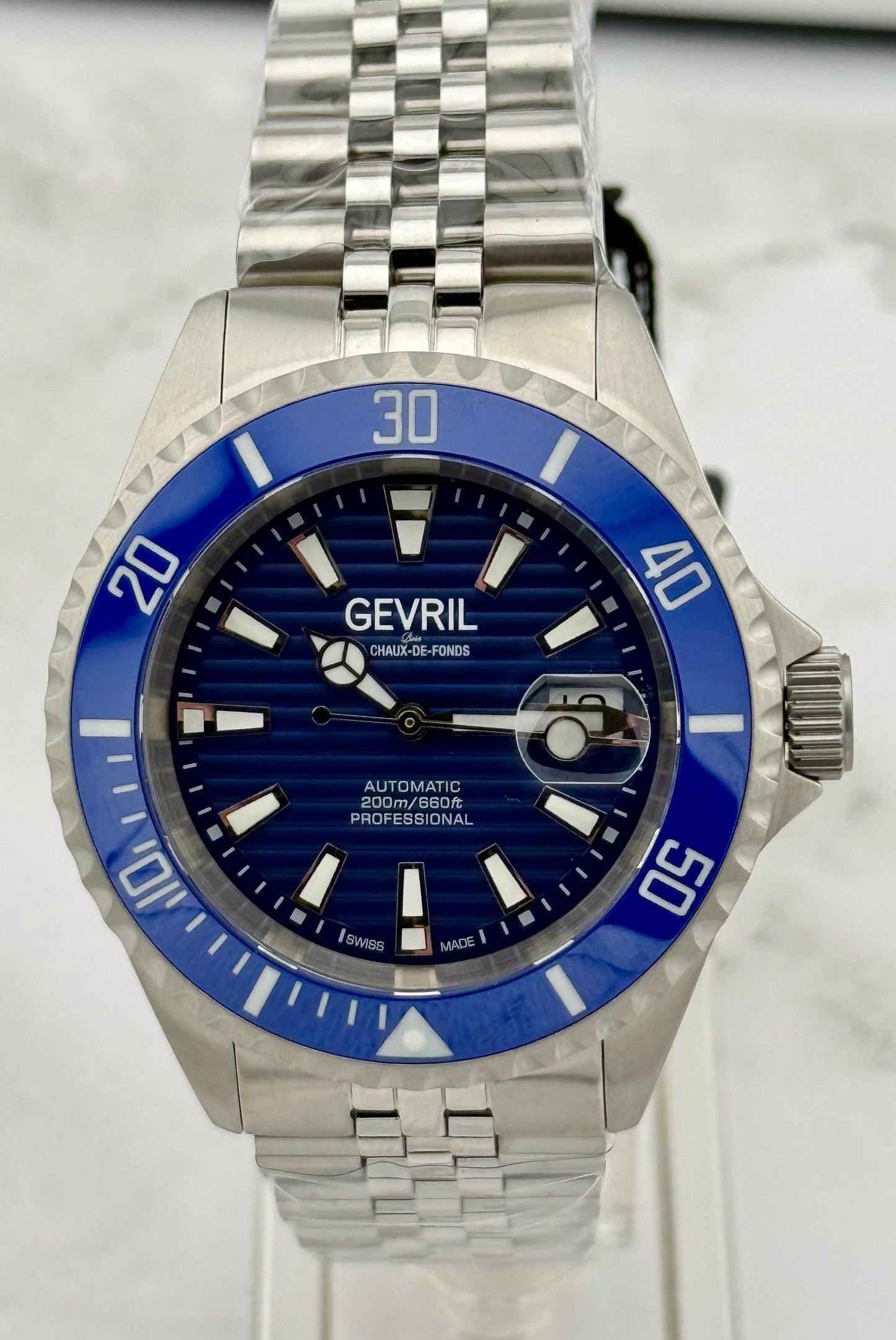 New Limited Full-Set 43mm Gevril Chambers Blue Textured Dial Blue Ceramic Bezel