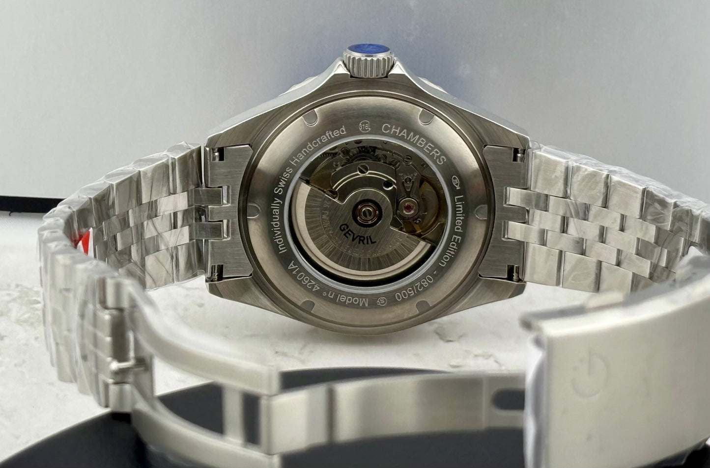 New Limited Full-Set 43mm Gevril Chambers Blue Textured Dial Blue Ceramic Bezel