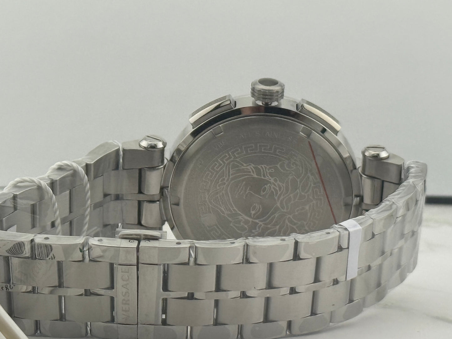 New Full-Set Versace  45mm Greca Aion Chronograph White Dial Silver Steel