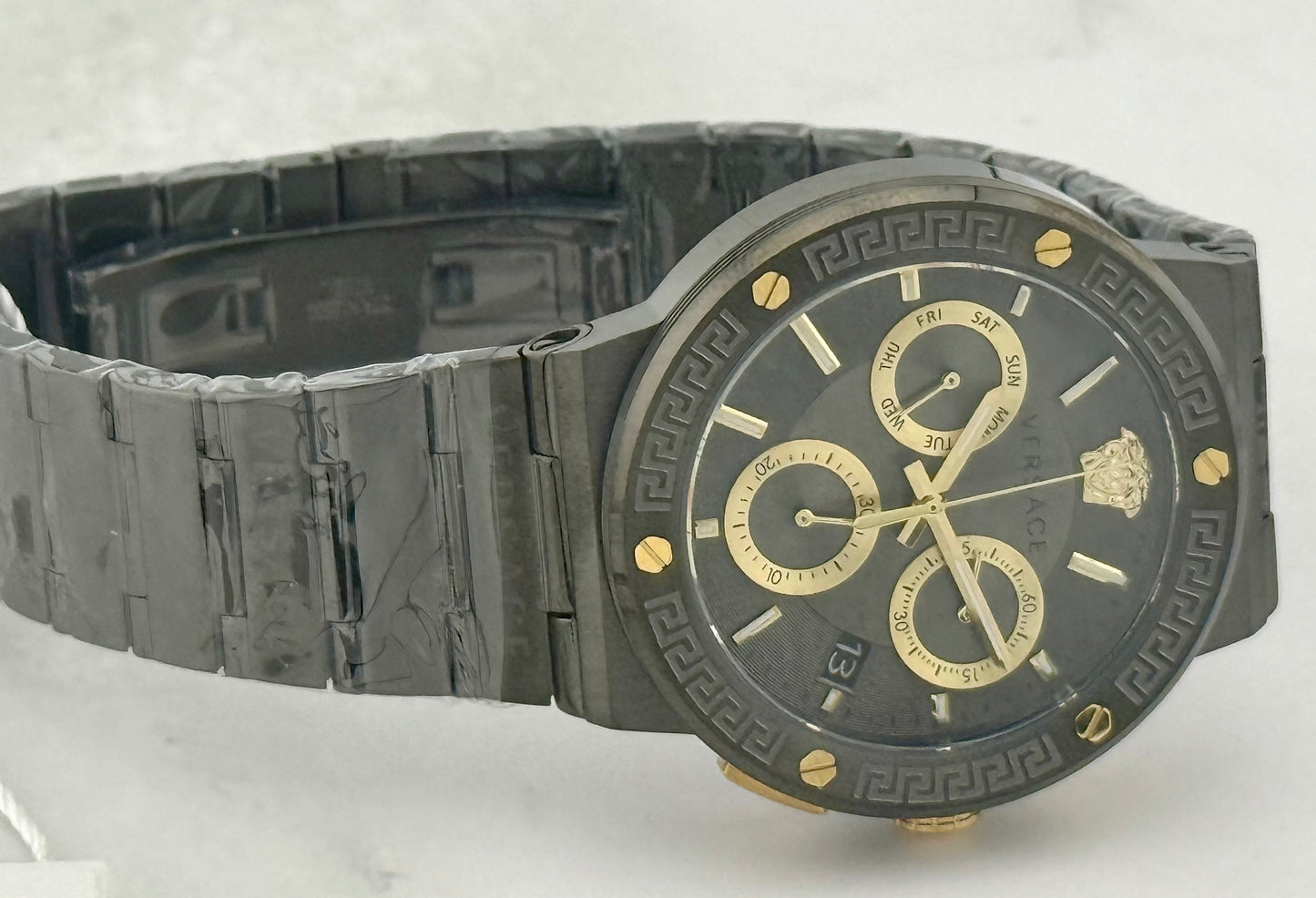 New Full-Set Versace Greca Logo Chronograph Quartz Grey Dial Men's Watch