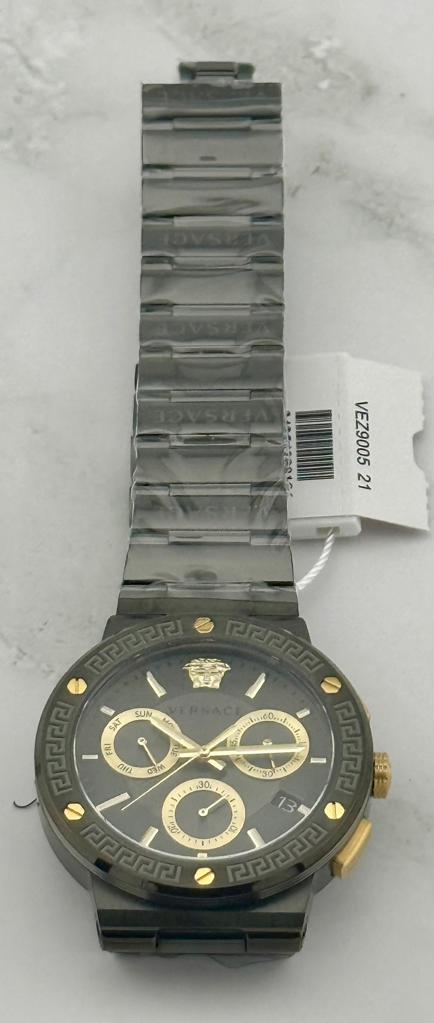 New Full-Set Versace Greca Logo Chronograph Quartz Grey Dial Men's Watch