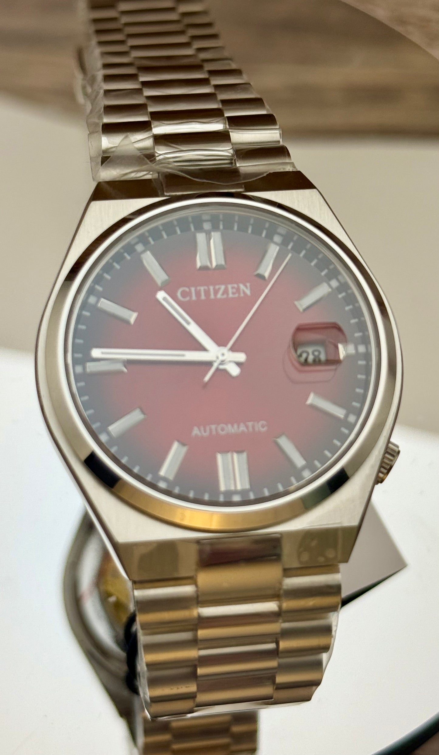 New Full-Set Citizen NJ0150-56W "Burgundy Glow" Tsuyosa Sunburst Dial Auto 40mm