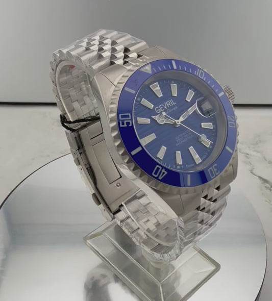 New Limited Full-Set 43mm Gevril Chambers Blue Textured Dial Blue Ceramic Bezel