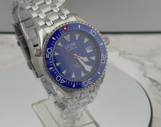 New Full-Set Limited 43mm Gevril Hudson Yards Diver Blue Dial Blue Ceramic Bezel