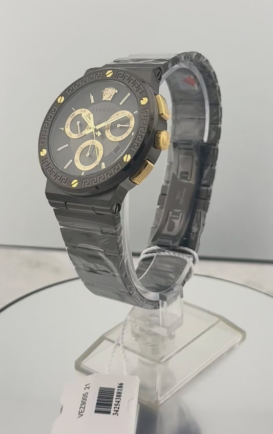 New Full-Set Versace Greca Logo Chronograph Quartz Grey Dial Men's Watch
